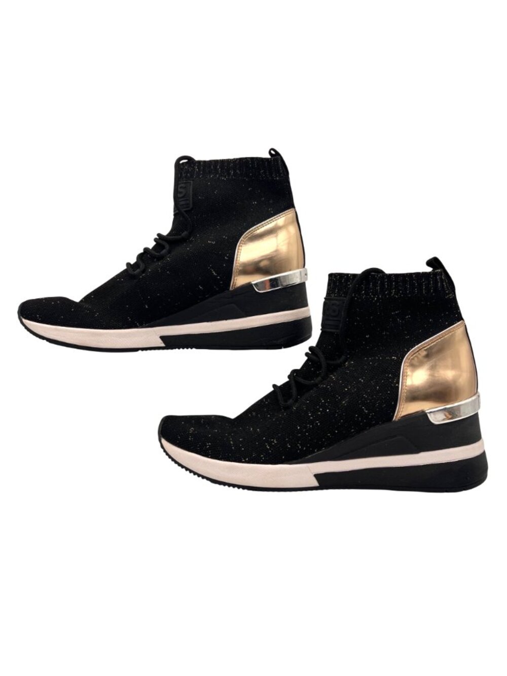 Michael Kors Skyler Elastic Bootie Wedge High Top Sneaker Womens Size 7 Metallic - Picture 7 of 16